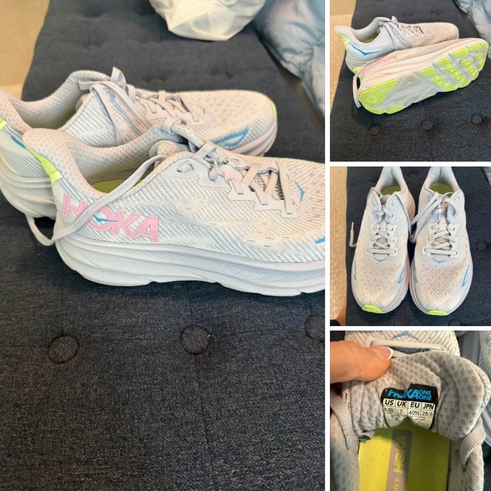 Hoka One One Women's Running Shoes - Light Gray with Pink & Lime Accents